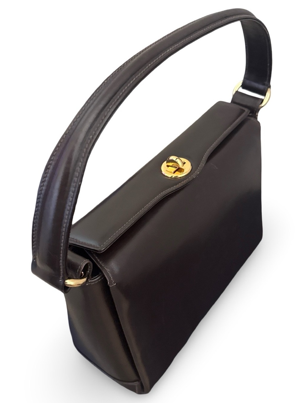 Vintage Gucci Brown Leather Top Handle Shoulder Bag Gold Turn Lock Purse - Picture 10 of 16